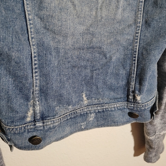 Free People | Distressed Denim Jacket S Grunge Hooded Streetwear Skater Hybrid - Picture 8 of 10